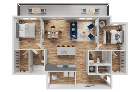 Floor plan for 2 beds, 2 baths, 1229 sqft